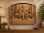 CNC & impression 3D scène père et fils sur balançoire, relief bois familial à personnaliser, fichier STL très haute qualité