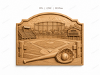 CNC & impression 3D relief terrain de baseball, décoration sport bois, fichier STL très haute qualité