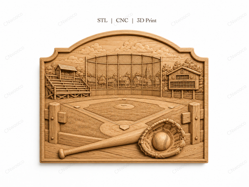 CNC & impression 3D relief terrain de baseball, décoration sport bois, fichier STL très haute qualité