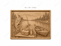 CNC & impression 3D scène de pêche au lac, poisson, barque et ponton, relief bois décor chalet, fichier STL très haute qualité