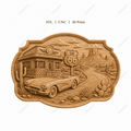 CNC & impression 3D relief Route 66 western, diner rétro, voiture classique et désert américain, fichier STL très haute qualité