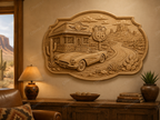 CNC & impression 3D relief Route 66 western, diner rétro, voiture classique et désert américain, fichier STL très haute qualité