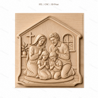 Fichier CNC & impression 3D famille en prière chrétienne, scène religieuse avec croix et enfants, haute qualité relief STL