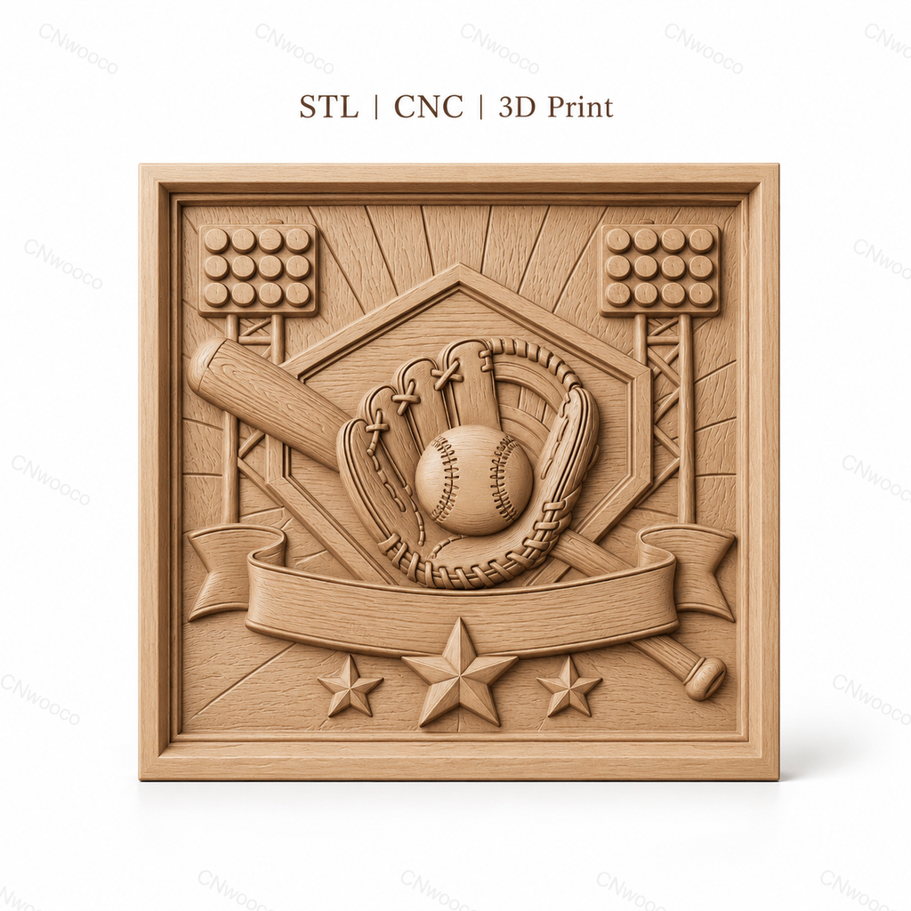 Fichier CNC & impression 3D baseball, gant balle battes et stade, haute qualité relief STL