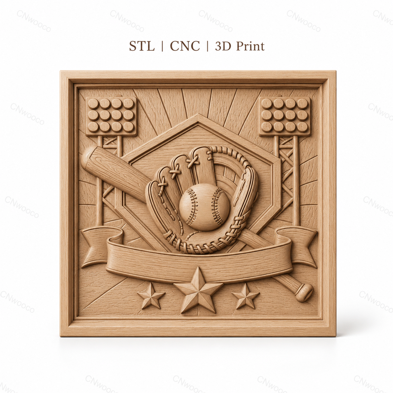 Fichier CNC & impression 3D baseball, gant balle battes et stade, haute qualité relief STL