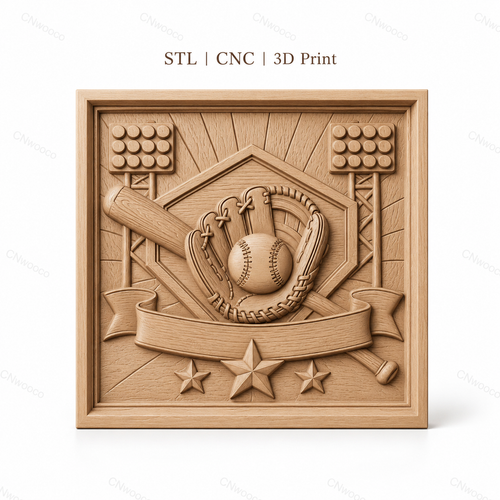 Fichier CNC & impression 3D baseball, gant balle battes et stade, haute qualité relief STL