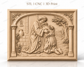 Fichier CNC & impression 3D père miséricordieux, scène biblique d’étreinte et pardon, haute qualité relief STL