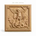 Fichier CNC & impression 3D saint Michel archange, ange guerrier avec dragon, haute qualité relief STL