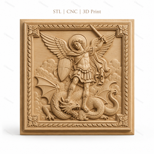 Fichier CNC & impression 3D saint Michel archange, ange guerrier avec dragon, haute qualité relief STL