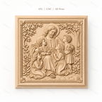 Fichier CNC & impression 3D Jésus avec enfants, scène religieuse florale, haute qualité relief STL