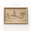 Fichier CNC & impression 3D église de campagne, paysage religieux avec soleil et arbres, haute qualité relief STL