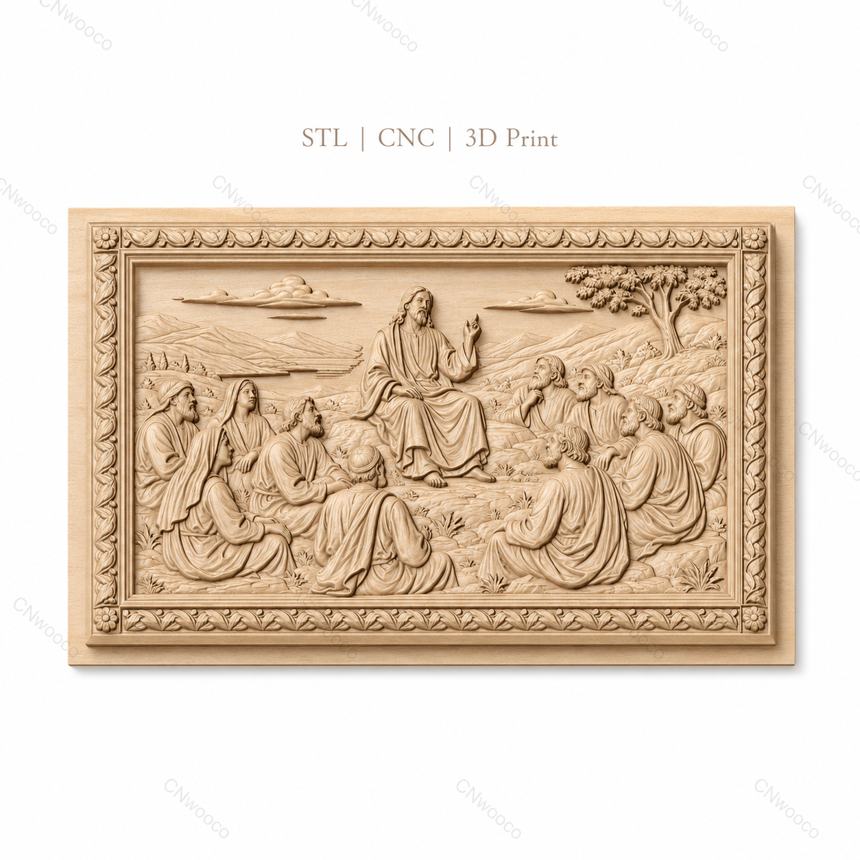 Fichier CNC & impression 3D Jésus enseignant ses disciples, scène biblique panoramique, haute qualité relief STL