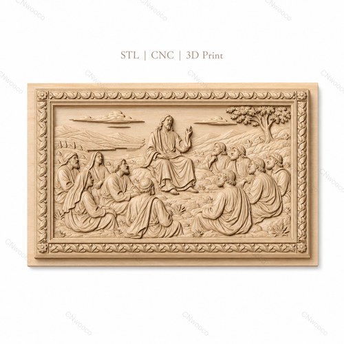 Fichier CNC & impression 3D Jésus enseignant ses disciples, scène biblique panoramique, haute qualité relief STL