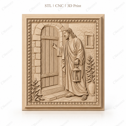 Fichier CNC & impression 3D Jésus frappant à la porte, scène biblique avec lanterne, haute qualité relief STL