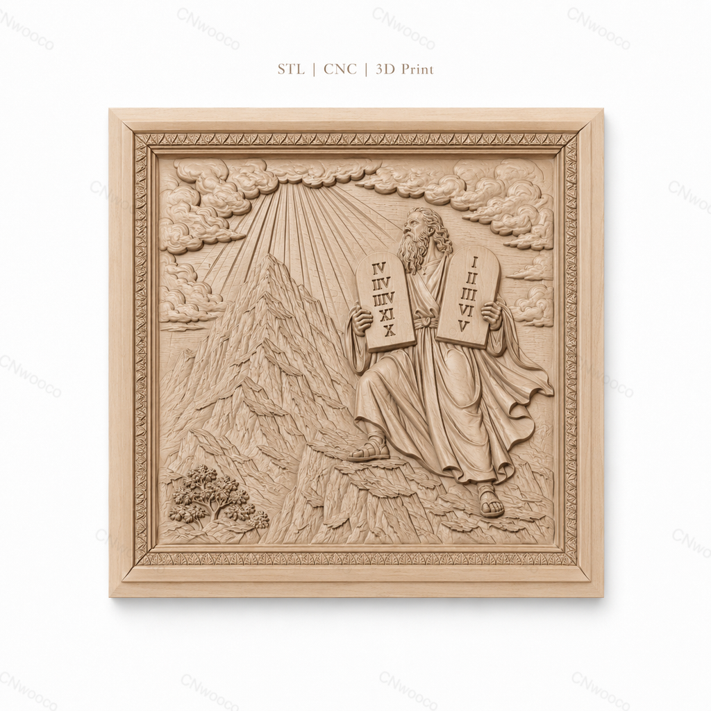 Fichier CNC & impression 3D Moïse et les dix commandements, scène biblique sur montagne, haute qualité relief STL