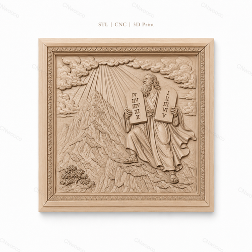 Fichier CNC & impression 3D Moïse et les dix commandements, scène biblique sur montagne, haute qualité relief STL