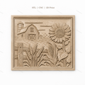 Fichier CNC & impression 3D ferme rustique, grange tournesol maïs et blé, haute qualité relief STL