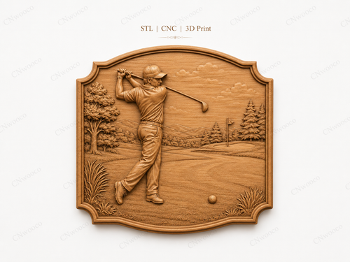 Relief golf golfeur en swing, CNC & impression 3D, fichier STL pour gravure bois, STL de très haute qualité