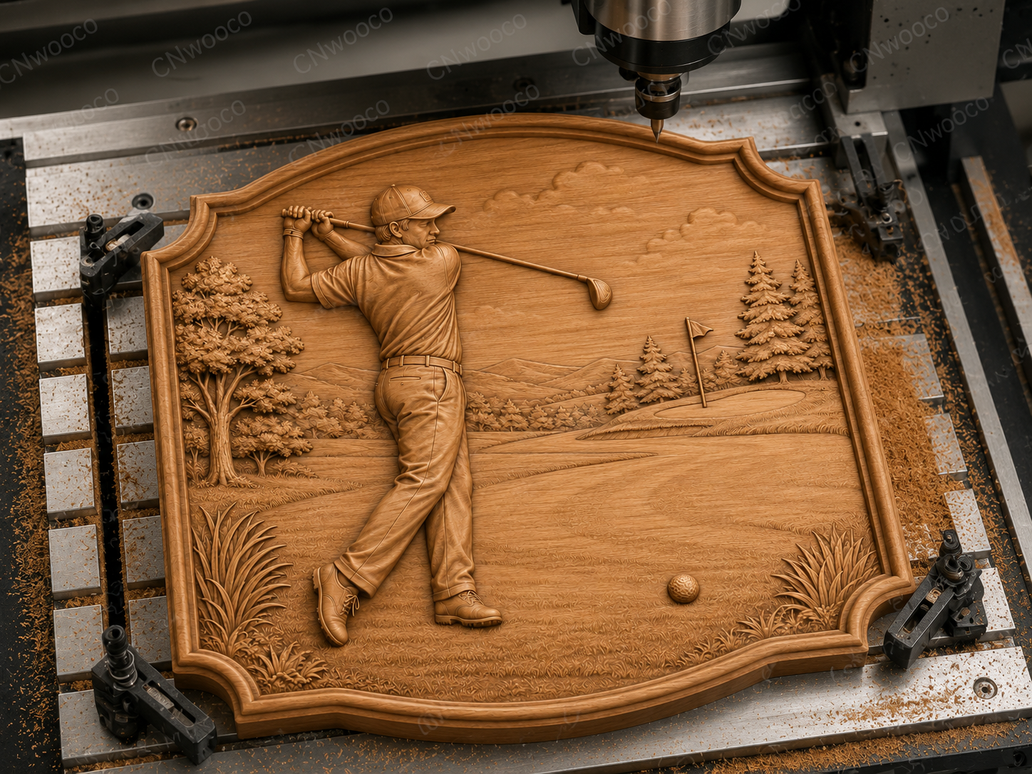 Relief golf golfeur en swing, CNC & impression 3D, fichier STL pour gravure bois, STL de très haute qualité