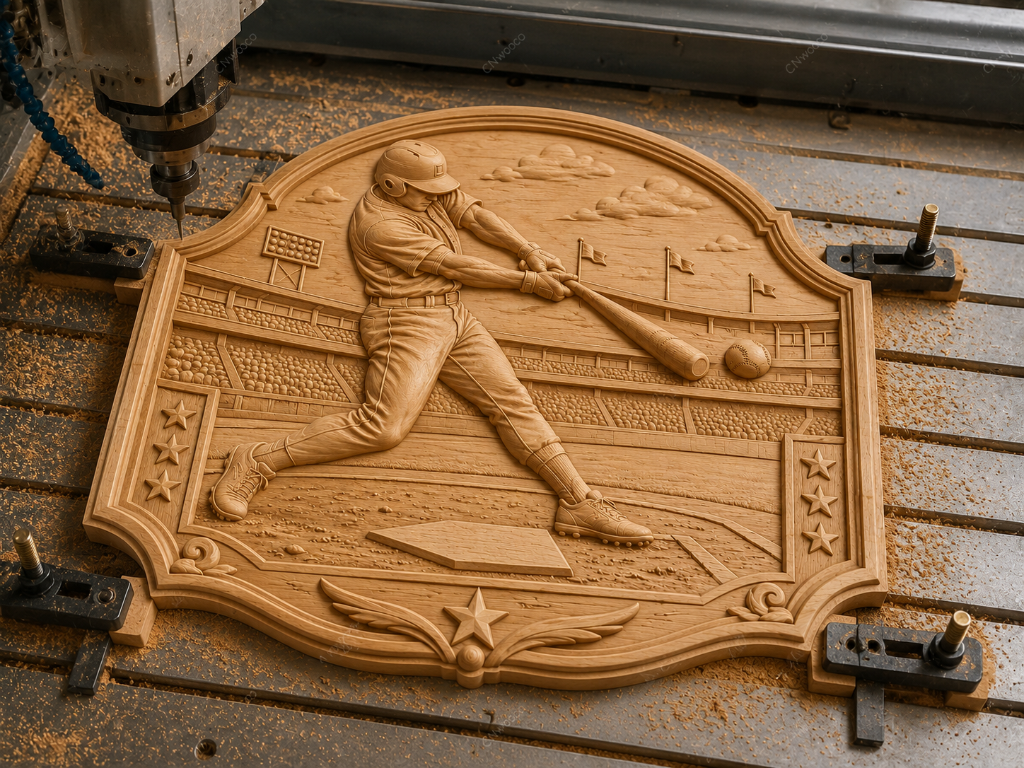Relief baseball joueur en frappe, CNC & impression 3D, fichier STL pour gravure bois, STL de très haute qualité