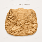 CNC & impression 3D relief kayak en rivière, rapides, montagnes et forêt, fichier STL très haute qualité