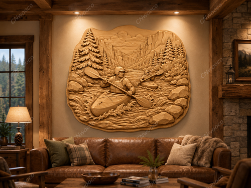 CNC & impression 3D relief kayak en rivière, rapides, montagnes et forêt, fichier STL très haute qualité