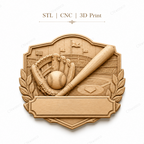 CNC & impression 3D relief baseball avec batte, gant, balle et plaque à personnaliser, fichier STL très haute qualité