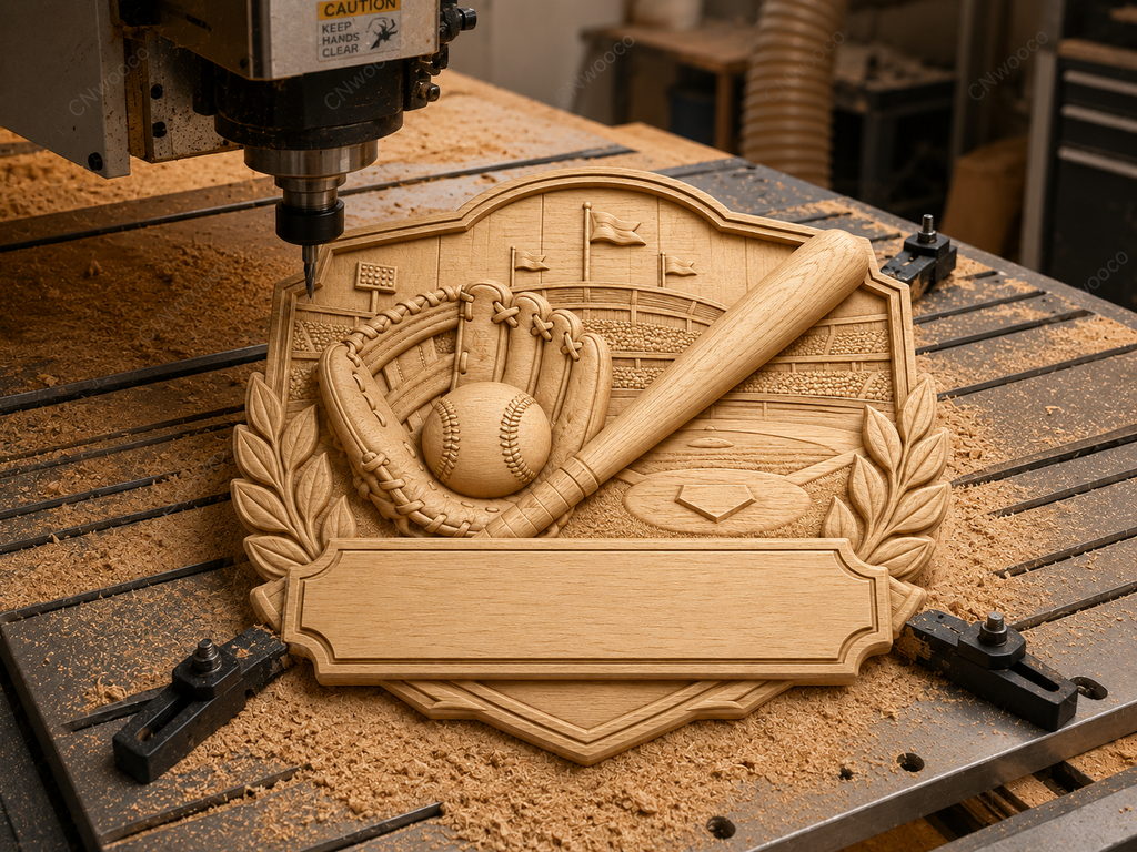 CNC & impression 3D relief baseball avec batte, gant, balle et plaque à personnaliser, fichier STL très haute qualité
