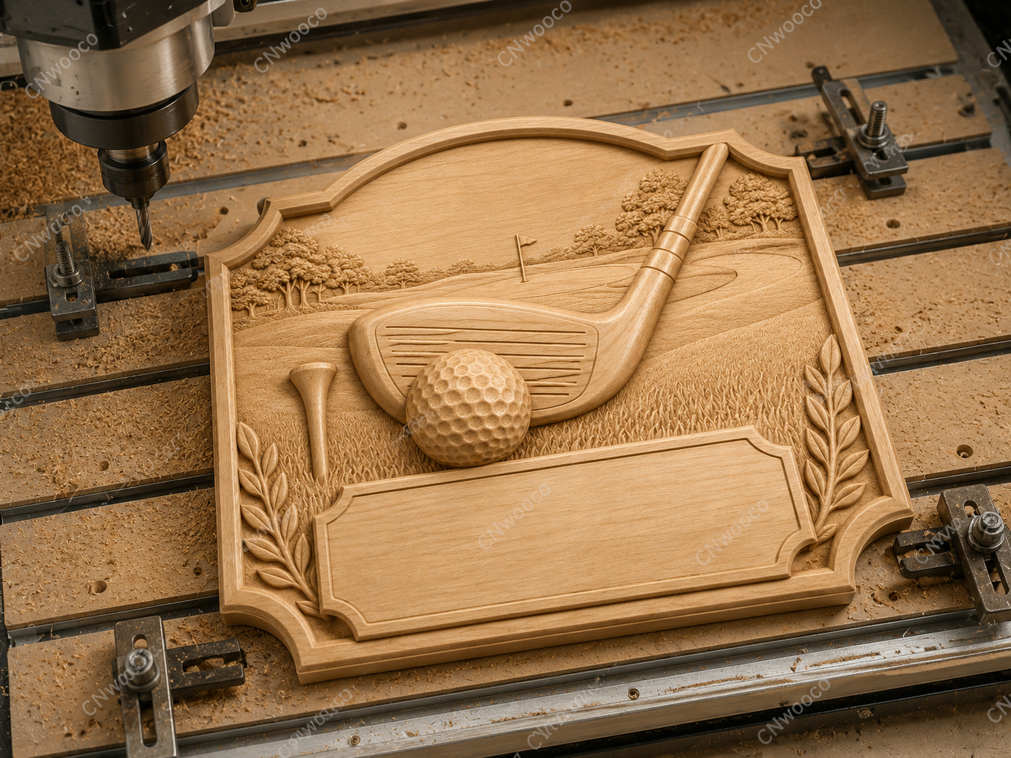CNC & impression 3D relief golf avec club, balle, tee et plaque à personnaliser, fichier STL très haute qualité