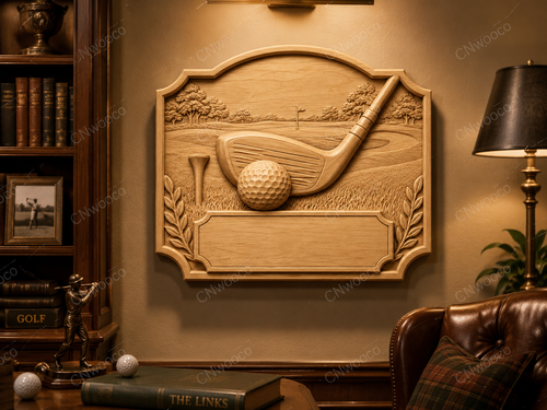 CNC & impression 3D relief golf avec club, balle, tee et plaque à personnaliser, fichier STL très haute qualité