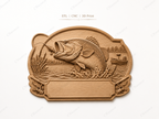 CNC & impression 3D relief pêche bass avec leurre, bateau et plaque à personnaliser, fichier STL très haute qualité