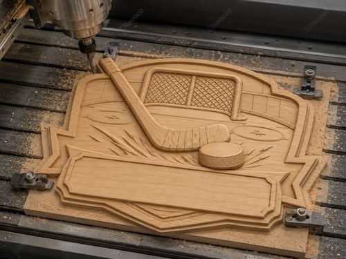 CNC & impression 3D relief hockey avec crosse, palet, cage et plaque à personnaliser, fichier STL très haute qualité