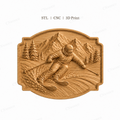 CNC & impression 3D relief skieur alpin en montagne, déco chalet ski, STL très haute qualité