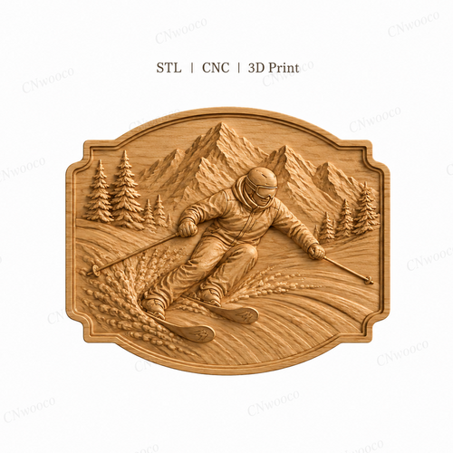 CNC & impression 3D relief skieur alpin en montagne, déco chalet ski, STL très haute qualité