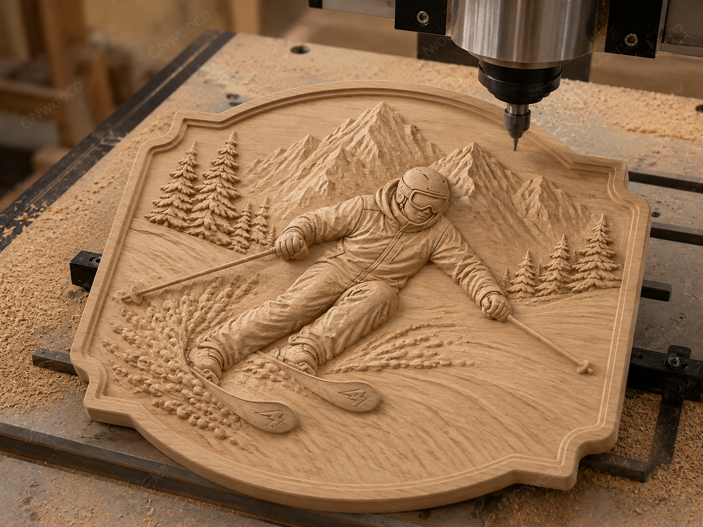 CNC & impression 3D relief skieur alpin en montagne, déco chalet ski, STL très haute qualité