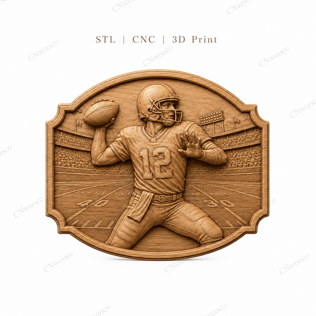 Relief quarterback football américain numéro 12, CNC & impression 3D, fichier STL, STL de très haute qualité
