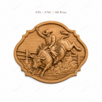 Relief rodéo cowboy sur taureau, CNC & impression 3D, fichier STL, STL de très haute qualité