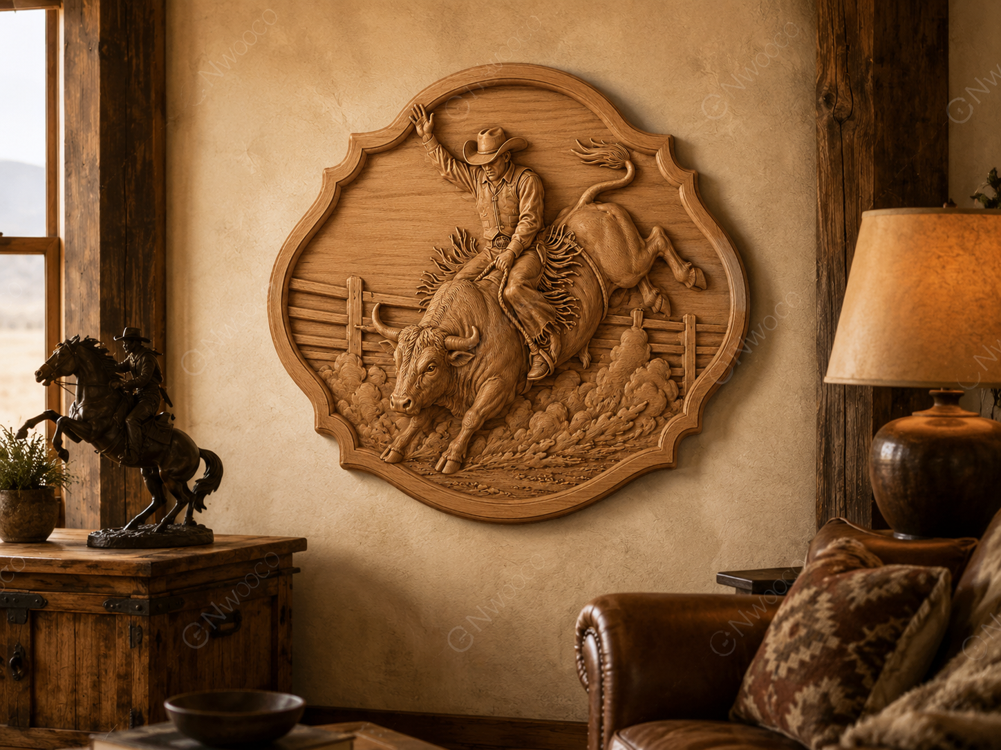 Relief rodéo cowboy sur taureau, CNC & impression 3D, fichier STL, STL de très haute qualité