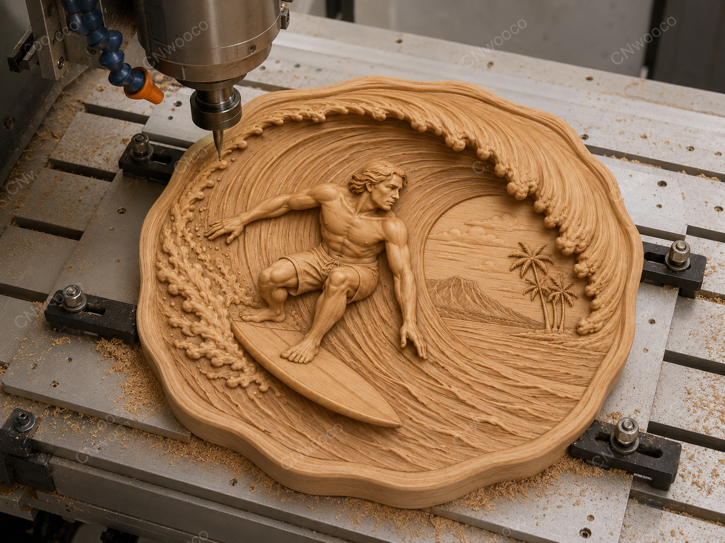 Relief surfeur vague tropicale, CNC & impression 3D, fichier STL, STL de très haute qualité