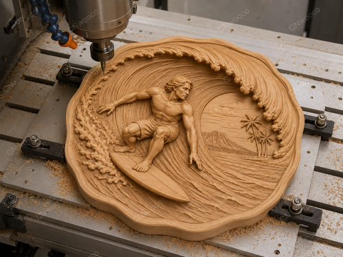 Relief surfeur vague tropicale, CNC & impression 3D, fichier STL, STL de très haute qualité