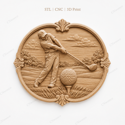 Relief golf joueur sur parcours, CNC & impression 3D, fichier STL, STL de très haute qualité