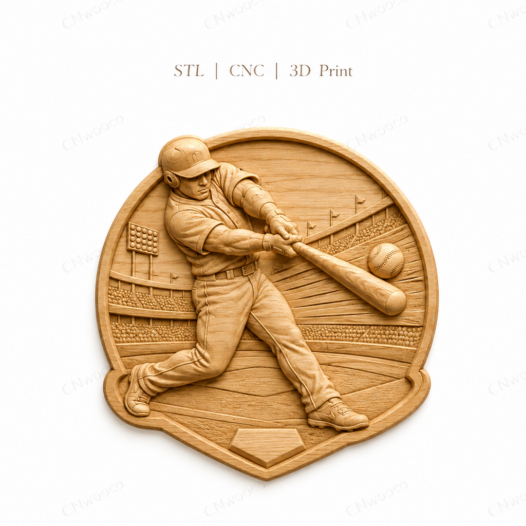 CNC & impression 3D relief baseball joueur batteur, stade sport américain, STL très haute qualité