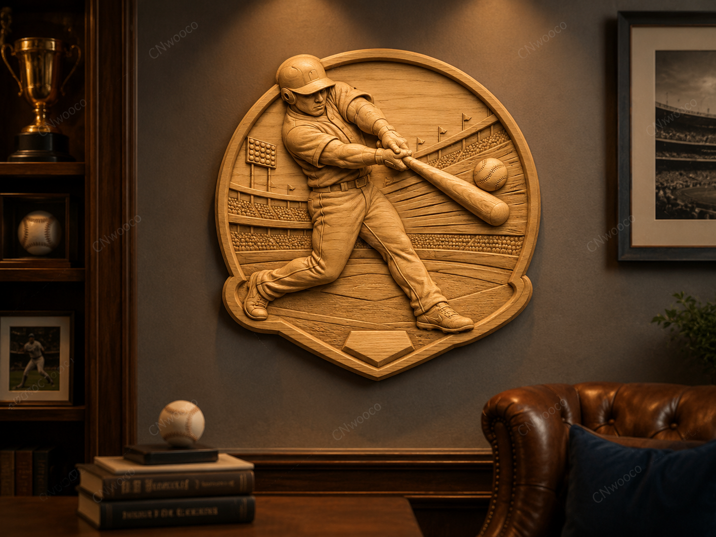 CNC & impression 3D relief baseball joueur batteur, stade sport américain, STL très haute qualité
