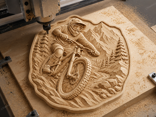 CNC & impression 3D relief vélo de montagne, cycliste downhill, déco sport outdoor, STL très haute qualité