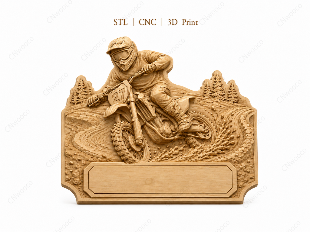 CNC & impression 3D relief motocross à personnaliser, pilote dirt bike, trophée moto, STL très haute qualité