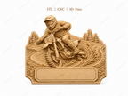 CNC & impression 3D relief motocross à personnaliser, pilote dirt bike, trophée moto, STL très haute qualité
