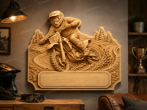 CNC & impression 3D relief motocross à personnaliser, pilote dirt bike, trophée moto, STL très haute qualité