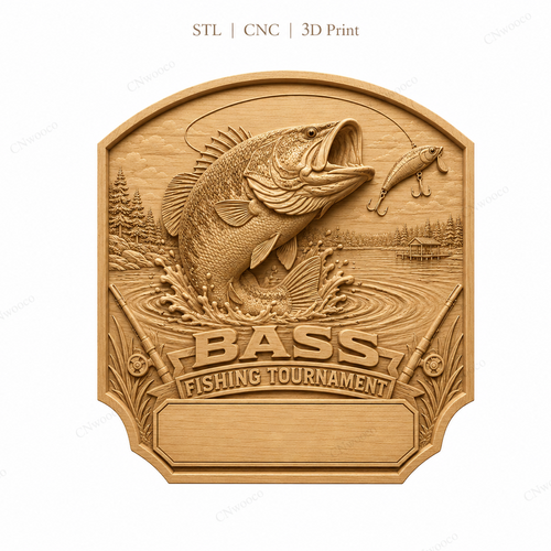 CNC & impression 3D relief bass fishing tournament à personnaliser, trophée pêche, plaque victoire, STL très haute qualité