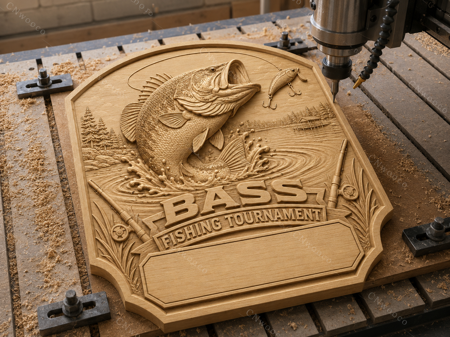 CNC & impression 3D relief bass fishing tournament à personnaliser, trophée pêche, plaque victoire, STL très haute qualité