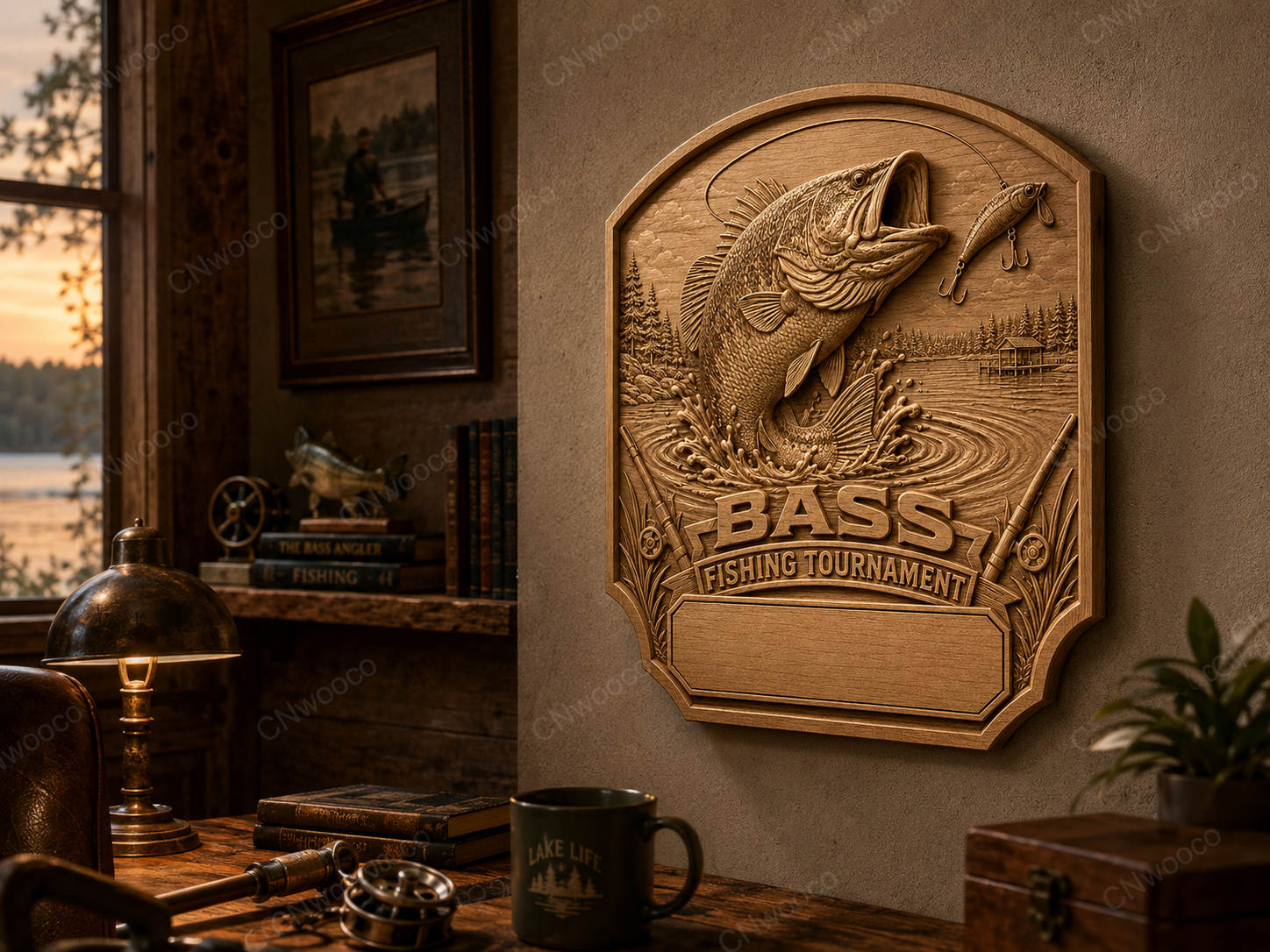 CNC & impression 3D relief bass fishing tournament à personnaliser, trophée pêche, plaque victoire, STL très haute qualité
